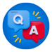 a blue button with two speech bubbles and a q and a